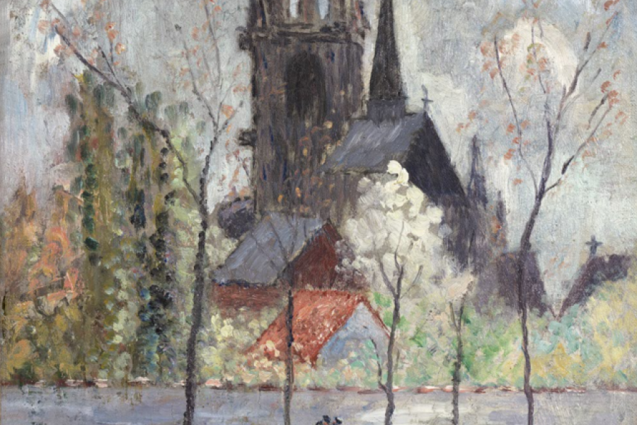 Schilderij Thevenet "de Sint-Martinuskerk gezien vanuit de Bres"